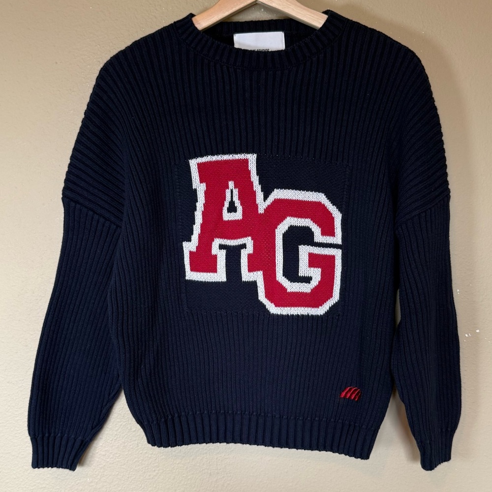 Eme Studios Navy Blue Ag Cotton Knit Crewneck Sweater Size Xs View 2